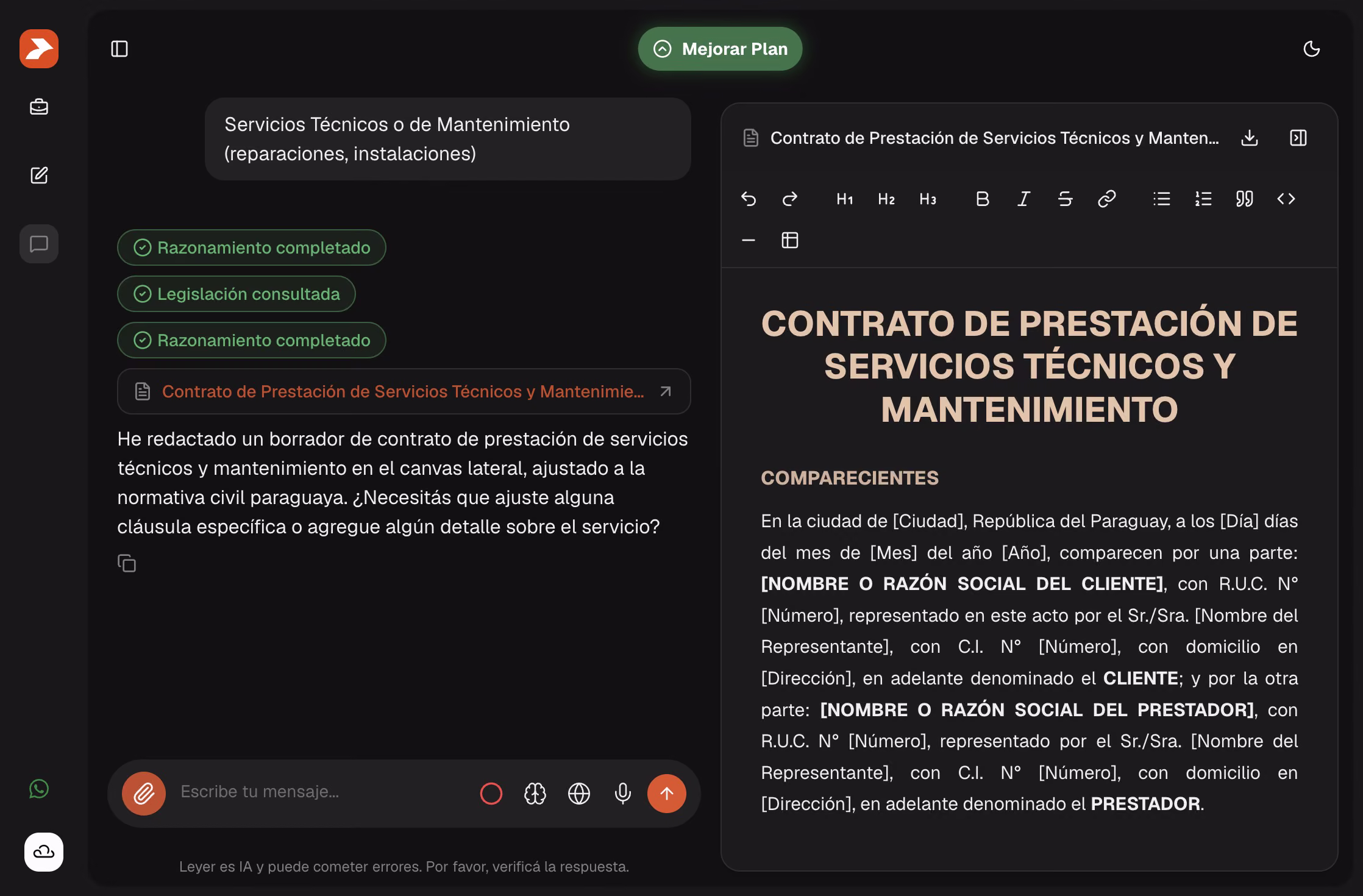 Captura del chat de Leyer