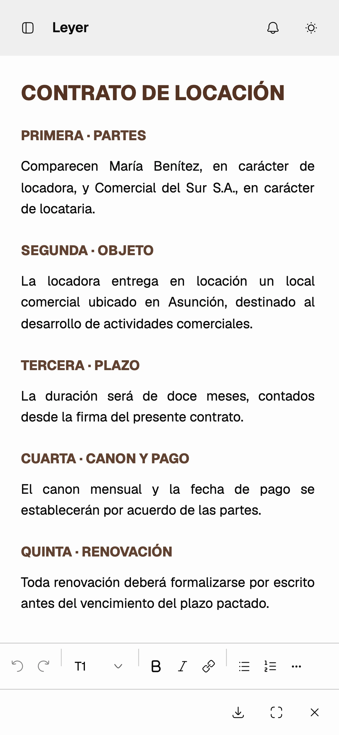 Captura de la generación de un documento en el canvas de Leyer