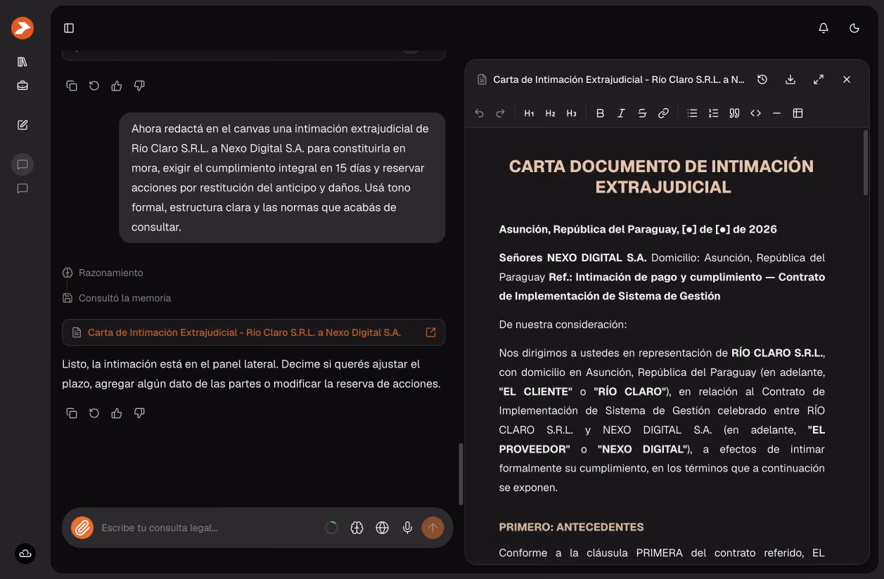 Captura de la generación de un documento en el canvas de Leyer