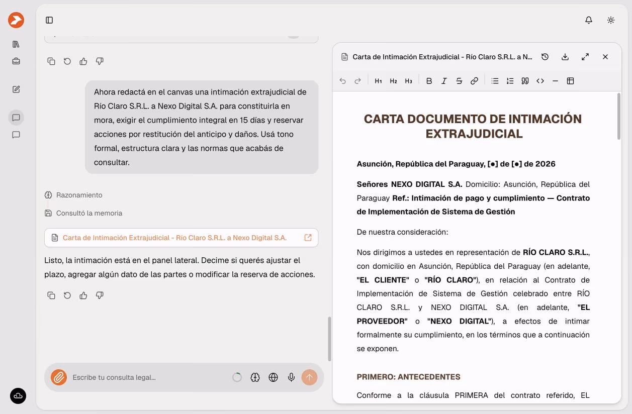 Captura de la generación de un documento en el canvas de Leyer